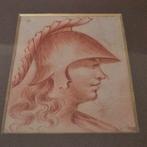 Tekening van een man met helm in lijst, Ophalen of Verzenden