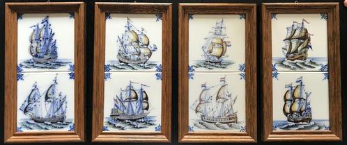 Tegeltableau Zeilschepen – kleur - 1 x 2 tegels [4 stuks], Antiek en Kunst, Antiek | Wandborden en Tegels, Ophalen of Verzenden
