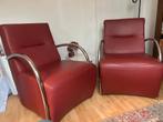 Twee keurige rode leren fauteuils, Huis en Inrichting, Ophalen, 75 tot 100 cm, Zo goed als nieuw, Leer