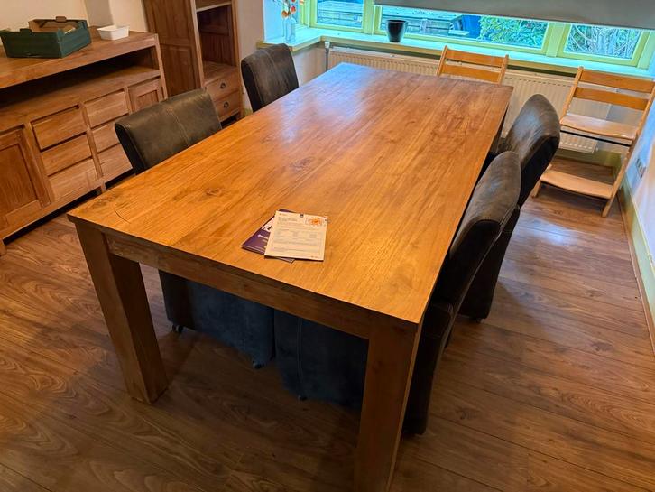 Teak houten eetkamer Set met Dressoir en Boekenkast, Huis en Inrichting, Tafels | Eettafels, Gebruikt, 150 tot 200 cm, Vier personen