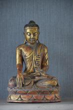 Antieke grote houten Boeddha, Ophalen of Verzenden