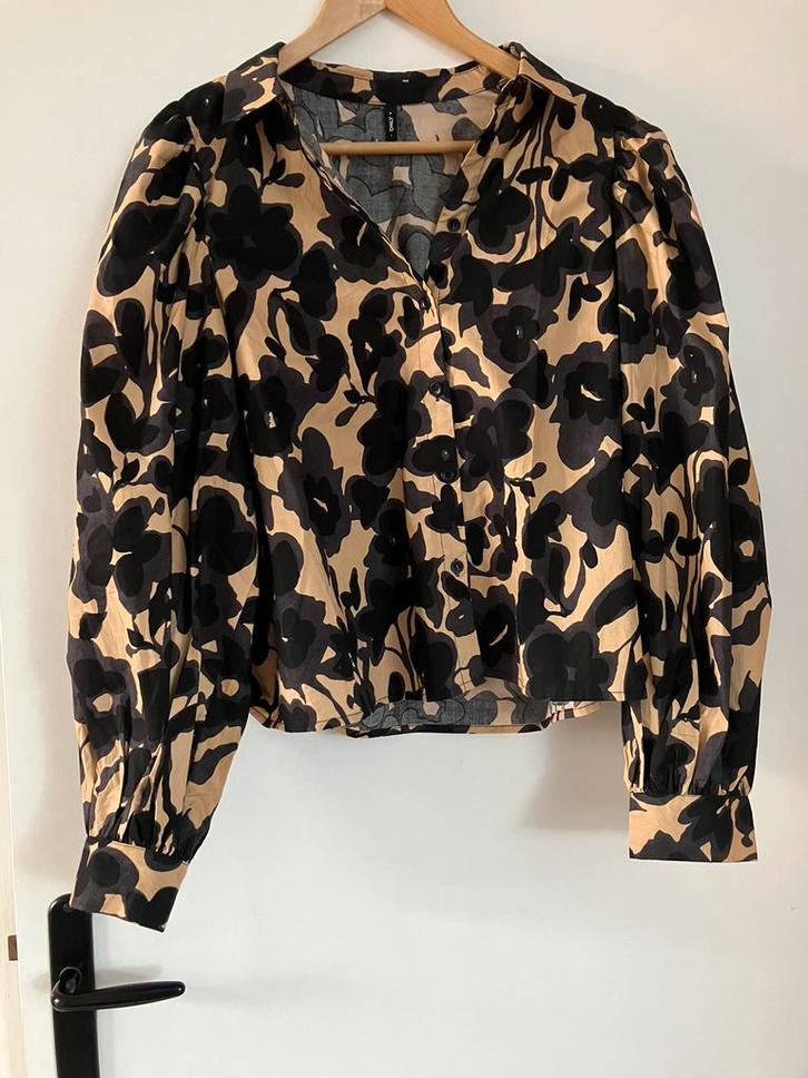 Bloes herfst winter Shoeby beige zwart grijs L/XL, Kleding | Dames, Blouses en Tunieken, Zo goed als nieuw, Maat 42/44 (L), Beige