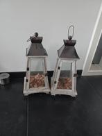 Set van 2 decoratieve lantaarns, Gebruikt, Grijs, Ophalen of Verzenden, Metaal