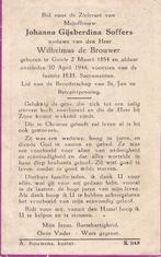 Soffers Johanna 1854 Goirle 1944 Goirle, Verzamelen, Bidprentjes en Rouwkaarten, Ophalen of Verzenden, Bidprentje