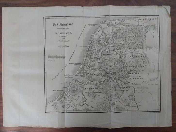 1 / Kaart van Nederland in de Romeinse tijd - gravure 1840, Antiek en Kunst, Kunst | Etsen en Gravures, Ophalen of Verzenden