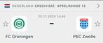 Fc Groningen - pec zwolle tickets, Twee personen, Januari