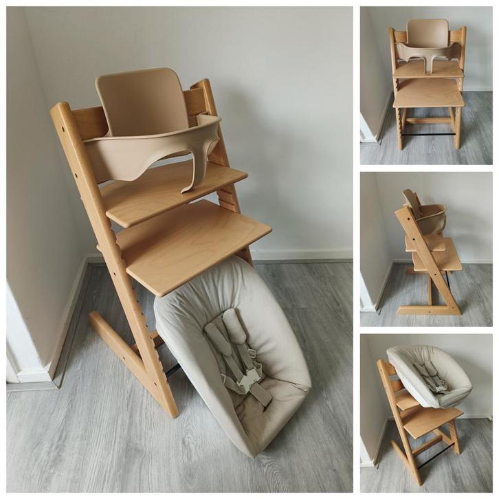 Stokke Tripp Trapp naturel met babyset en newbornset, Kinderen en Baby's, Kinderstoelen, Zo goed als nieuw, Meegroeistoel, Aanschuifbaar