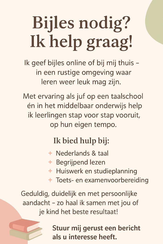 Ervaren bijles docent, Diensten en Vakmensen, Bijles, Privé-les en Taalles, Bijles, Huiswerkbegeleiding, Remedial teaching, Taalles