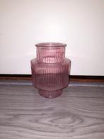 Roze glazen vaas met ribbels, Ophalen, Overige kleuren, Glas, Minder dan 50 cm