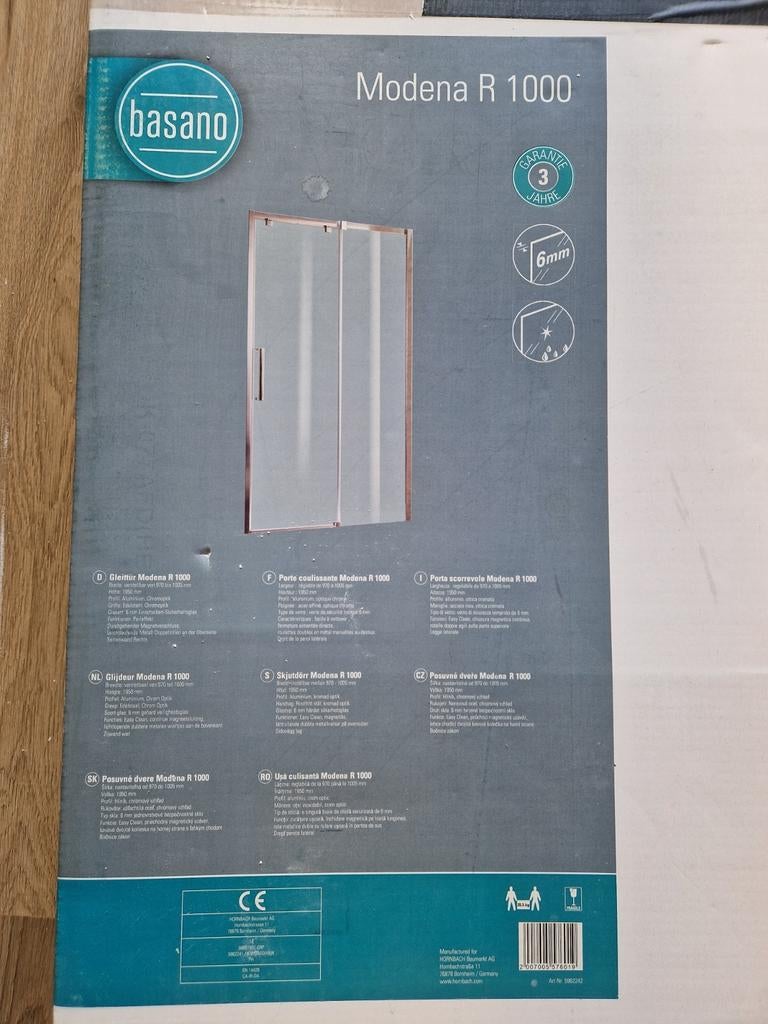 Douche glijdeur Basano Modena R1000, Ophalen, Overige typen, 50 tot 100 cm, Zo goed als nieuw