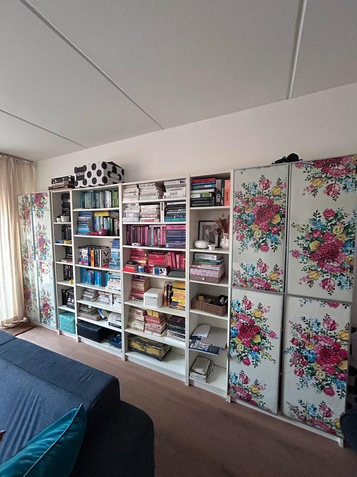 IKEA Billy kasten combinatie en 10 Hogbo deuren, Huis en Inrichting, Kasten | Boekenkasten, Gebruikt, Ophalen