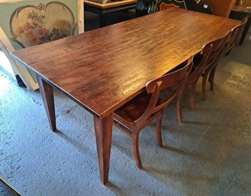 Oude Franse tafel mooi doorleefd teakhout 220 x 90 x 76 cm   beschikbaar voor biedingen