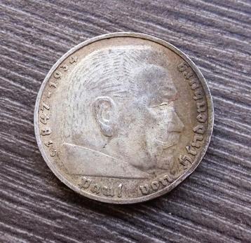 Jaar 1937 Duitse Zilveren Munt 5 Mark WO2 Oorlog Soldaat beschikbaar voor biedingen