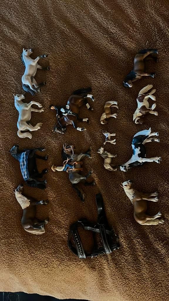 Schleich paarden en pony collectie, inclusief mini halster, Verzamelen, Dierenverzamelingen, Gebruikt, Beeldje of Figuurtje, Paard