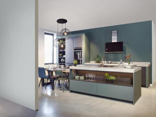 Groene keuken met eiland N45, Huis en Inrichting, Keuken | Complete keukens, Nieuw, Overige typen, Groen, Overige materialen, Met kookeiland