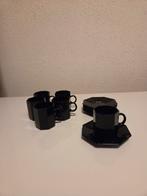 6x Luminarc Arcoroc Octime kop en schotel zwart, Ophalen of Verzenden, Glas, Kop(pen) en/of Schotel(s)