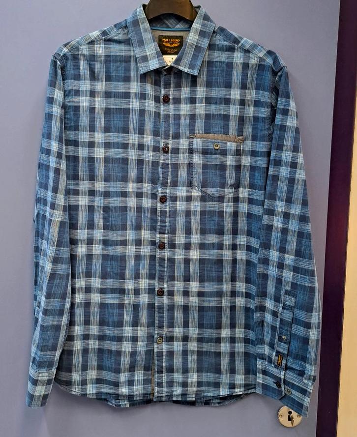 Pall Mall overhemd blauw tinten geruit mt XL nr 46993, Kleding | Heren, Overhemden, Zo goed als nieuw, Halswijdte 43/44 (XL), Blauw