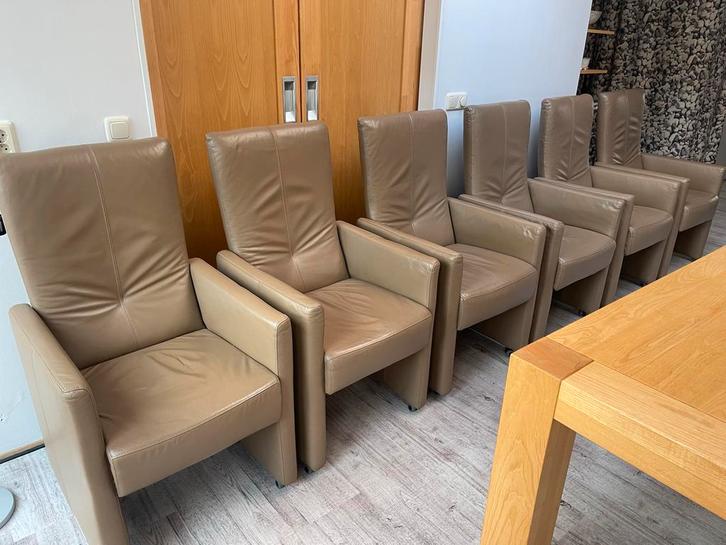 6 Eetkamerstoelen verstelbare rugleuning, Huis en Inrichting, Stoelen, Gebruikt, Vijf, Zes of meer stoelen, Leer, Bruin, Ophalen