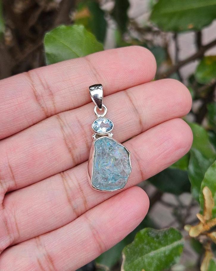 Blauw Topaas En Aquamarijn Hanger Amalthea - Echt Zilver, Sieraden, Tassen en Uiterlijk, Kettinghangers, Nieuw, Zilver, Blauw