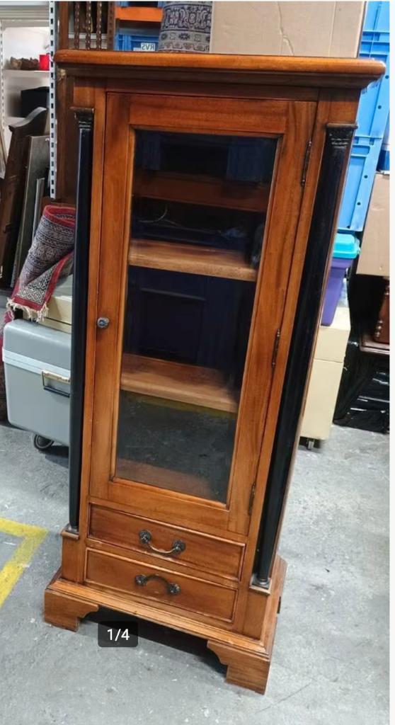 vitrinekast prachtige smalle antiek kast, Huis en Inrichting, Kasten | Vitrinekasten, Gebruikt, 100 tot 150 cm, 50 tot 100 cm