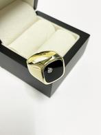 Gouden Heren Zegelring Onyx Briljant Geslepen Diamant 11,1g, Goud, Goud, 20 of groter, Met edelsteen