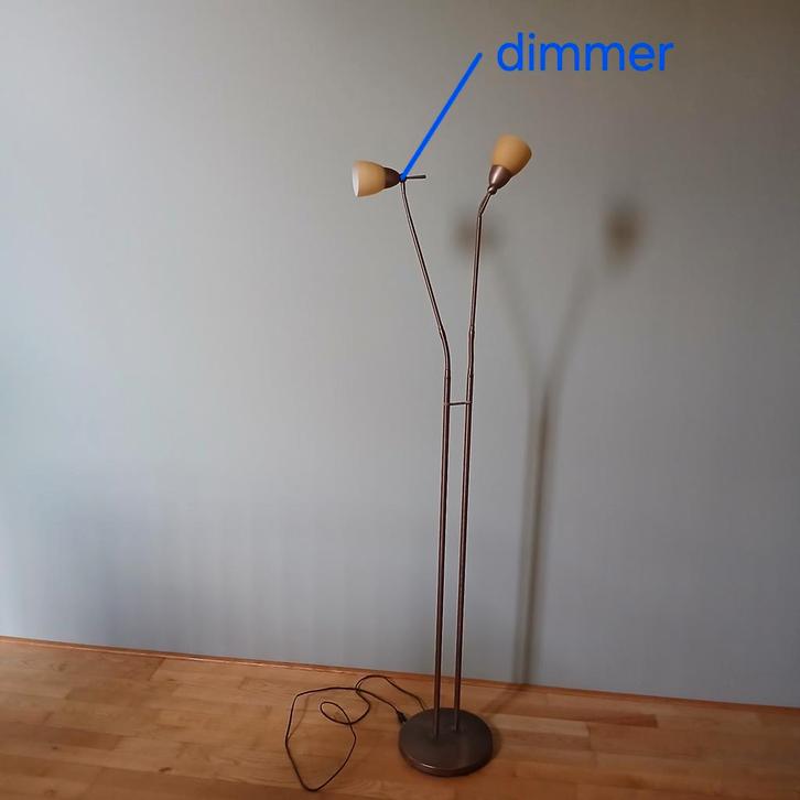 Bronzen Dimbaar Vloerlamp, Huis en Inrichting, Lampen | Vloerlampen, Gebruikt, 150 tot 200 cm, Glas, Metaal, Ophalen