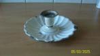 Brocante emaille kandelaar / blaker, Gebruikt, Ophalen of Verzenden, Crème, Metaal