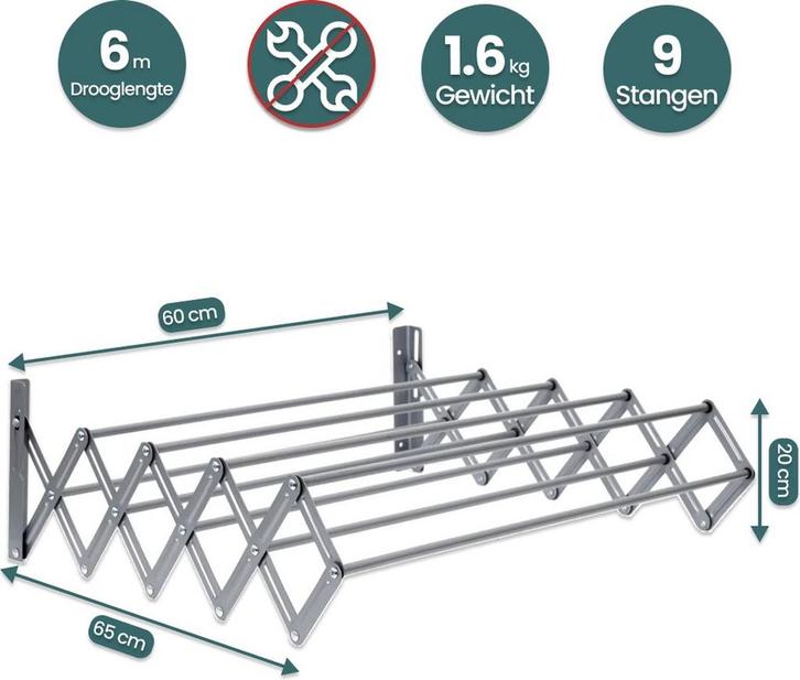 Uitschuifbaar Wand Droogrek - Zo Goed Als Nieuw!, Tuin en Terras, Droogmolens en Wasrekken, Zo goed als nieuw, Wasrek, Ophalen of Verzenden