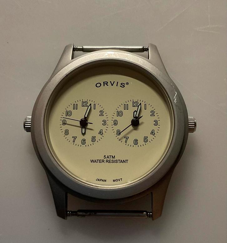 Orvis horloge met 2 uurwerken voor Dual Time Zone, Sieraden, Tassen en Uiterlijk, Horloges | Heren, Gebruikt, Polshorloge, Overige merken