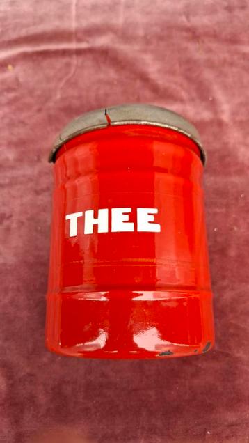 Vintage Emaille Theebus - Rood met Witte Letters beschikbaar voor biedingen