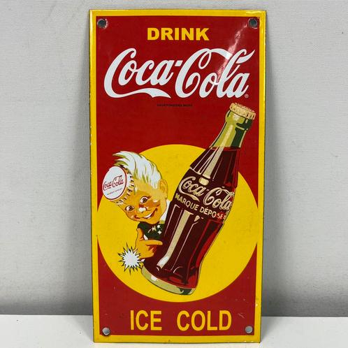Emaille bordje Drink Coca Cola ice cold, Verzamelen, Merken en Reclamevoorwerpen, Zo goed als nieuw, Reclamebord, Ophalen of Verzenden