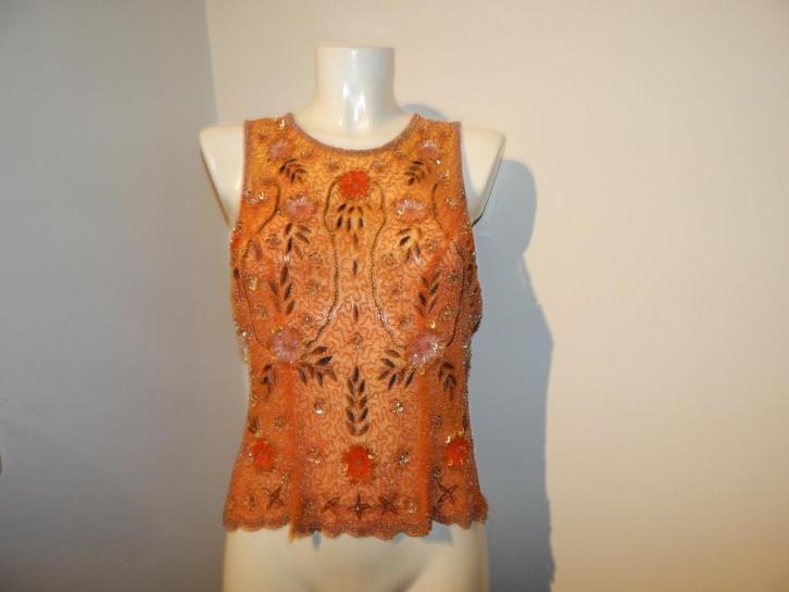 Pauw Amsterdam top helemaal in kraaltjes motief bekleding 2, Kleding | Dames, Tops, Gedragen, Maat 38/40 (M), Oranje, Zonder mouw