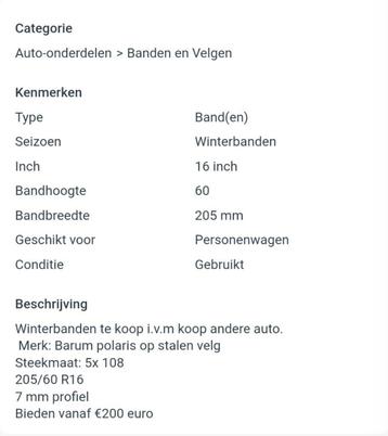 Winterbanden  beschikbaar voor biedingen