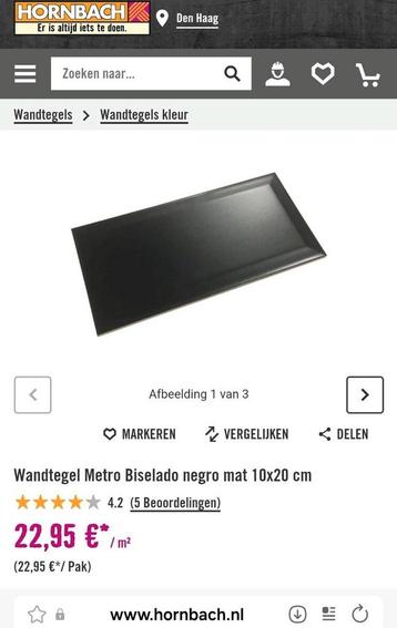 36 stuks Wandtegel metro biselado negro mat 10x20 cm beschikbaar voor biedingen