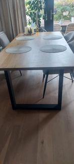 Houten Eettafel 2m lang en 1 m breed met Metalen Onderstel, Huis en Inrichting, Tafels | Eettafels, Eikenhout, 200 cm of meer