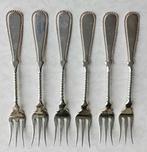 6 Antieke zilveren gebaks/taartvorkjes met parelrand, Antiek en Kunst, Ophalen of Verzenden, Zilver