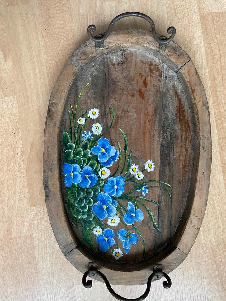 Handgemaakt houten dienblad met bloemen, Antiek en Kunst, Kunst | Overige Kunst, Ophalen