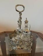 Zilveren olie- en azijnstel met kristal, Antiek en Kunst, Antiek | Goud en Zilver, Ophalen of Verzenden, Zilver