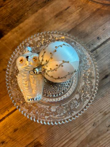 Vintage kerstbal glas sneeuwuil bal frosted,in mooie staat beschikbaar voor biedingen