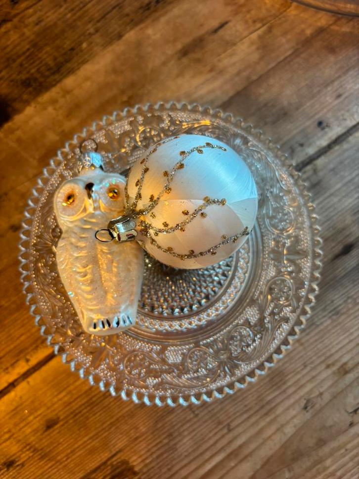 Vintage kerstbal glas sneeuwuil bal frosted,in mooie staat, Diversen, Kerst, Gebruikt, Ophalen of Verzenden