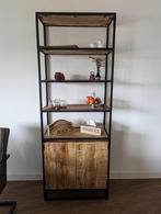 Industrieel wandrek/kast – Massief hout & zwart staal – 200, Ophalen, 200 cm of meer, 50 tot 100 cm, Zo goed als nieuw