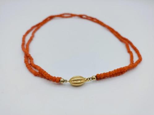 Bloedkoralen ketting, 2 strengen, met gouden slot, 48 cm, Sieraden, Tassen en Uiterlijk, Antieke sieraden, Ketting, Goud, Verzenden