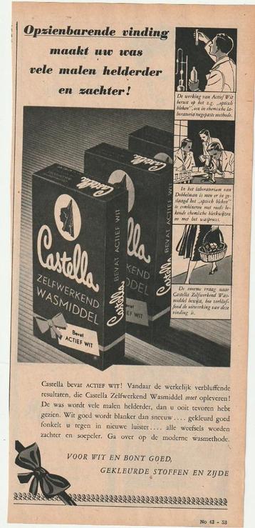 retro reclame 1949 Castella Nijmegen wasmiddel wit bont beschikbaar voor biedingen