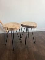 Rustieke Houten Bijzettafels - Set van 2, Huis en Inrichting, Ophalen, Minder dan 45 cm, Minder dan 55 cm, Rond