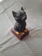 Handgesneden vintage houten beeldje van een zwarte kat, Antiek en Kunst, Kunst | Beelden en Houtsnijwerken, Ophalen of Verzenden