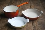 gietijzer emaille ovenschotel 15cm + sauspan 16cm, Huis en Inrichting, Keuken | Potten en Pannen, Verzenden, Zo goed als nieuw