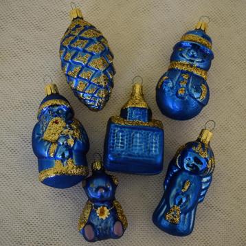 lotje vintage kerstballen blauw glas beschikbaar voor biedingen