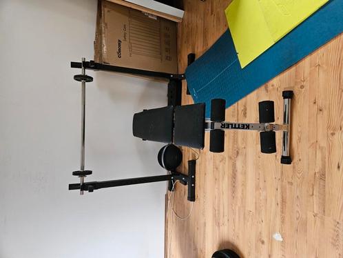 Kettler halterbank met haltersteunen + korte halterstang, Sport en Fitness, Fitnessapparatuur, Gebruikt, Krachtstation, Metaal