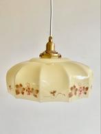 Vintage hanglampje zacht geel met bladeren print, Ophalen of Verzenden