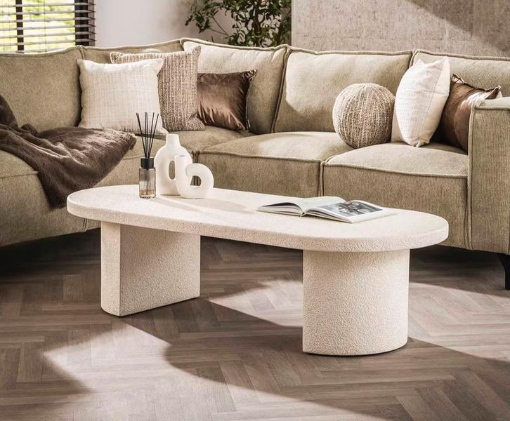 Salontafel ovaal wit marmer composiet, Huis en Inrichting, Tafels | Salontafels, Zo goed als nieuw, Minder dan 50 cm, 50 tot 100 cm